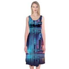 Digital Art Artwork Illustration Vector Buiding City Midi Sleeveless Dress