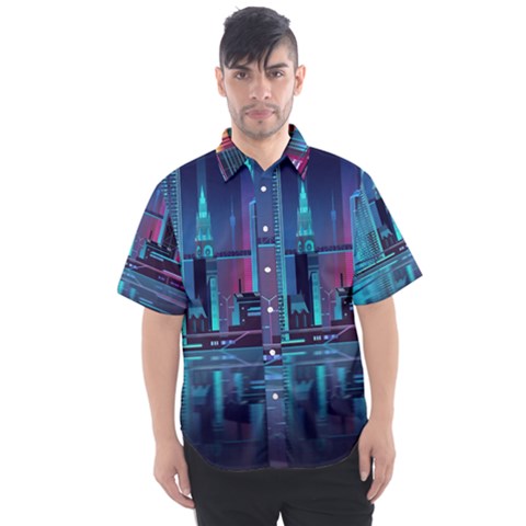 Digital Art Artwork Illustration Vector Buiding City Men s Short Sleeve Shirt by Maspions