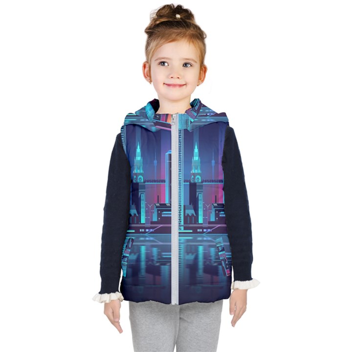 Digital Art Artwork Illustration Vector Buiding City Kids  Hooded Puffer Vest