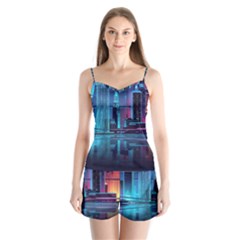 Digital Art Artwork Illustration Vector Buiding City Satin Pajamas Set