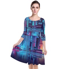 Digital Art Artwork Illustration Vector Buiding City Quarter Sleeve Waist Band Dress