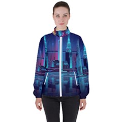 Digital Art Artwork Illustration Vector Buiding City Women s High Neck Windbreaker