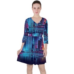 Digital Art Artwork Illustration Vector Buiding City Quarter Sleeve Ruffle Waist Dress