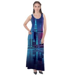 Digital Art Artwork Illustration Vector Buiding City Sleeveless Velour Maxi Dress by Maspions