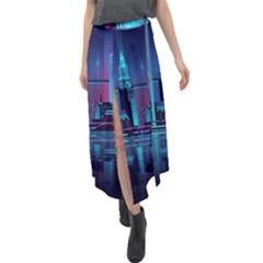 Digital Art Artwork Illustration Vector Buiding City Velour Split Maxi Skirt