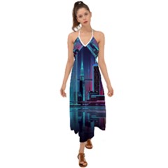 Digital Art Artwork Illustration Vector Buiding City Halter Tie Back Dress  by Maspions