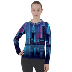 Digital Art Artwork Illustration Vector Buiding City Women s Pique Long Sleeve T-shirt