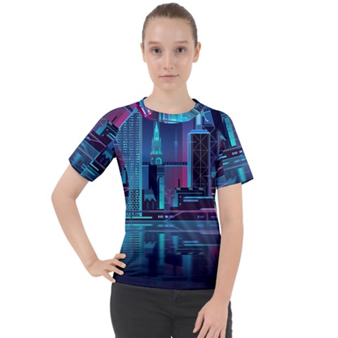 Digital Art Artwork Illustration Vector Buiding City Women s Sport Raglan T-shirt by Maspions