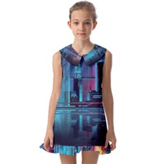 Digital Art Artwork Illustration Vector Buiding City Kids  Pilgrim Collar Ruffle Hem Dress