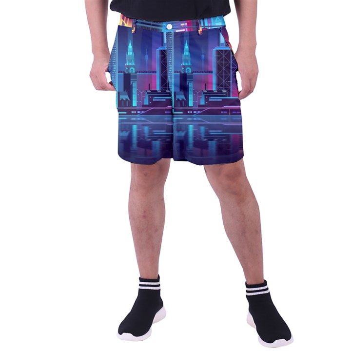 Digital Art Artwork Illustration Vector Buiding City Men s Pocket Shorts