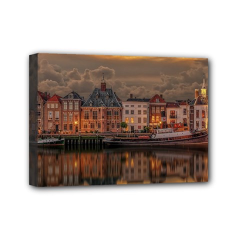 Old Port Of Maasslui Netherlands Mini Canvas 7  X 5  (stretched) by Maspions