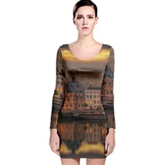 Old Port Of Maasslui Netherlands Long Sleeve Velvet Bodycon Dress