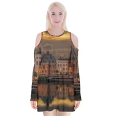 Old Port Of Maasslui Netherlands Velvet Long Sleeve Shoulder Cutout Dress