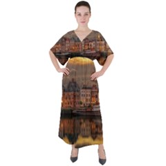 Old Port Of Maasslui Netherlands V-neck Boho Style Maxi Dress