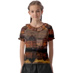 Old Port Of Maasslui Netherlands Kids  Frill Chiffon Blouse