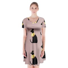 Cat Egyptian Ancient Statue Egypt Culture Animals Short Sleeve V-neck Flare Dress