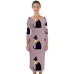 Cat Egyptian Ancient Statue Egypt Culture Animals Quarter Sleeve Midi Bodycon Dress by Maspions