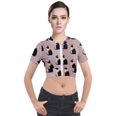 Cat Egyptian Ancient Statue Egypt Culture Animals Short Sleeve Cropped Jacket by Maspions