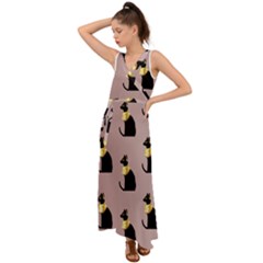 Cat Egyptian Ancient Statue Egypt Culture Animals V-neck Chiffon Maxi Dress