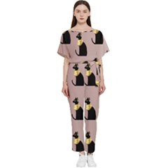 Cat Egyptian Ancient Statue Egypt Culture Animals Batwing Lightweight Chiffon Jumpsuit