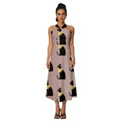 Cat Egyptian Ancient Statue Egypt Culture Animals Sleeveless Cross Front Cocktail Midi Chiffon Dress