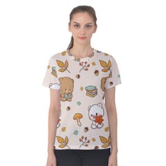 Bear Cartoon Background Pattern Seamless Animal Women s Cotton T-shirt