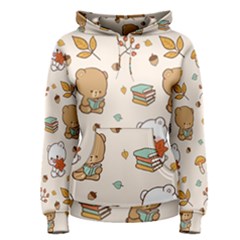 Bear Cartoon Background Pattern Seamless Animal Women s Pullover Hoodie