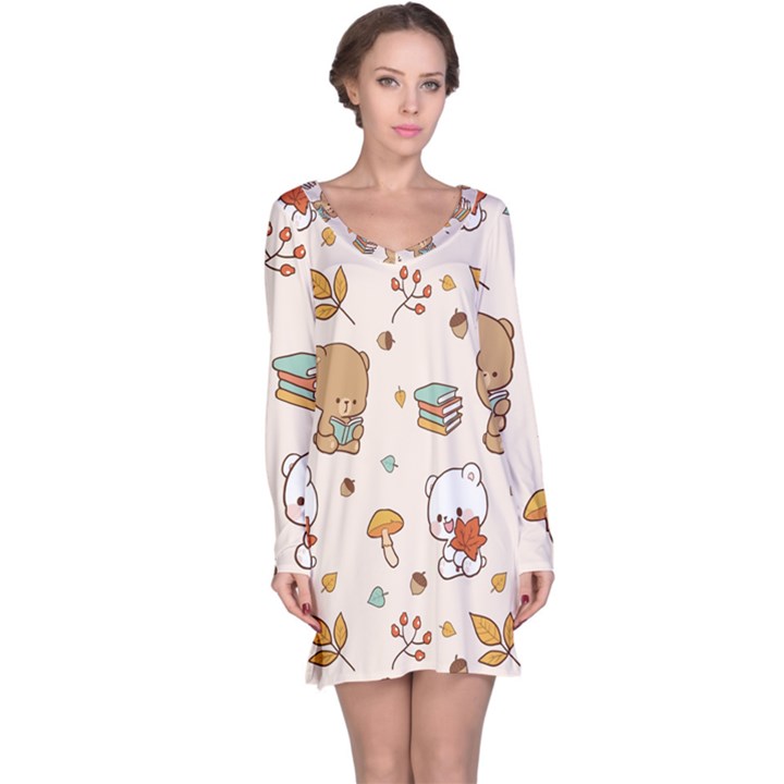 Bear Cartoon Background Pattern Seamless Animal Long Sleeve Nightdress