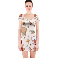 Bear Cartoon Background Pattern Seamless Animal Short Sleeve Bodycon Dress