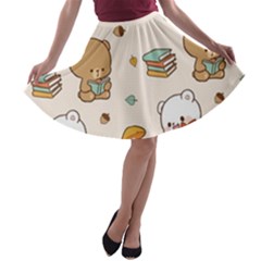 Bear Cartoon Background Pattern Seamless Animal A-line Skater Skirt