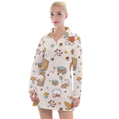 Bear Cartoon Background Pattern Seamless Animal Women s Long Sleeve Casual Dress