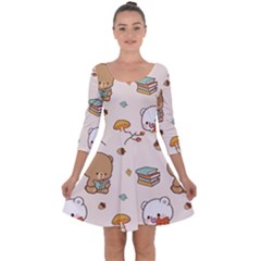 Bear Cartoon Background Pattern Seamless Animal Quarter Sleeve Skater Dress