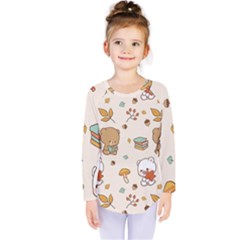 Bear Cartoon Background Pattern Seamless Animal Kids  Long Sleeve T-shirt