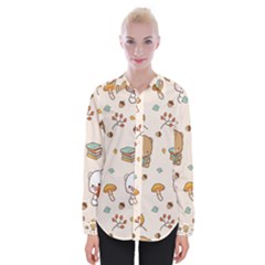 Bear Cartoon Background Pattern Seamless Animal Womens Long Sleeve Shirt