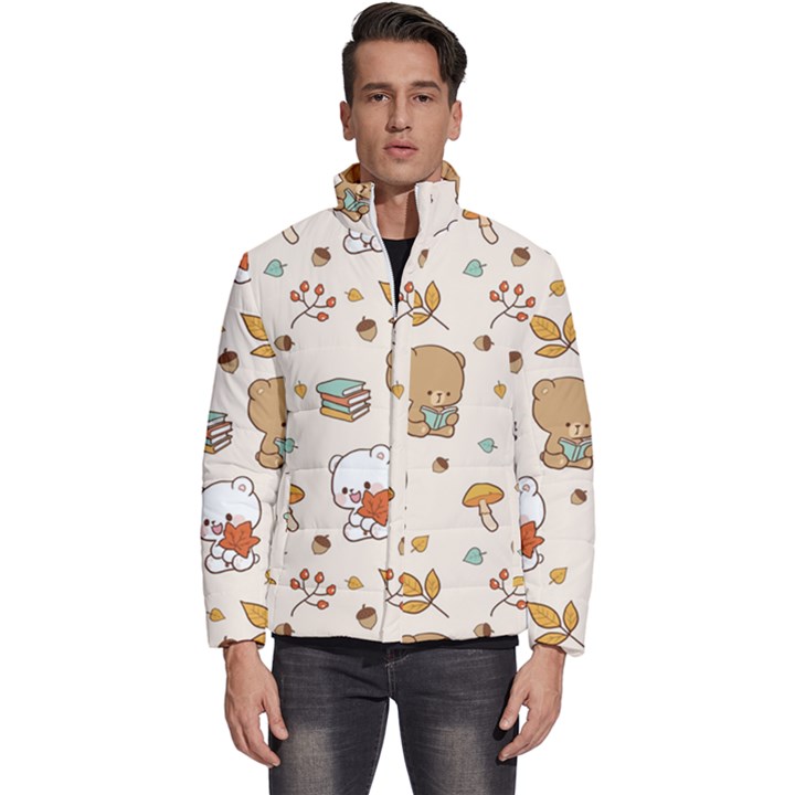 Bear Cartoon Background Pattern Seamless Animal Men s Puffer Bubble Jacket Coat