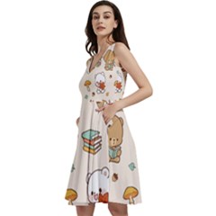 Bear Cartoon Background Pattern Seamless Animal Sleeveless V-neck Skater Dress With Pockets by Maspions