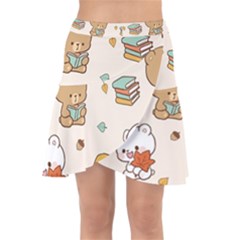 Bear Cartoon Background Pattern Seamless Animal Wrap Front Skirt by Maspions