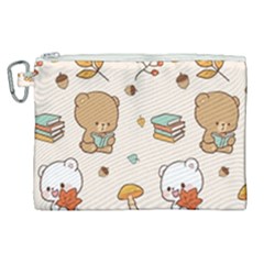 Bear Cartoon Background Pattern Seamless Animal Canvas Cosmetic Bag (xl)