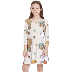 Bear Cartoon Background Pattern Seamless Animal Kids  Quarter Sleeve Skater Dress