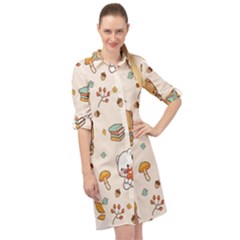 Bear Cartoon Background Pattern Seamless Animal Long Sleeve Mini Shirt Dress