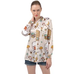 Bear Cartoon Background Pattern Seamless Animal Long Sleeve Satin Shirt