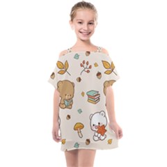 Bear Cartoon Background Pattern Seamless Animal Kids  One Piece Chiffon Dress