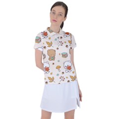 Bear Cartoon Background Pattern Seamless Animal Women s Polo T-shirt