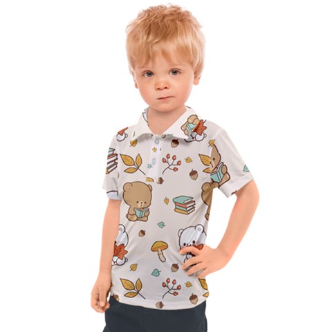 Bear Cartoon Background Pattern Seamless Animal Kids  Polo T-shirt by Maspions