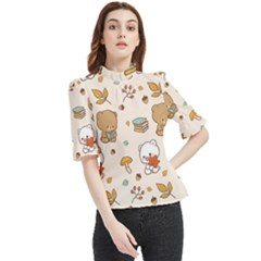 Bear Cartoon Background Pattern Seamless Animal Frill Neck Blouse