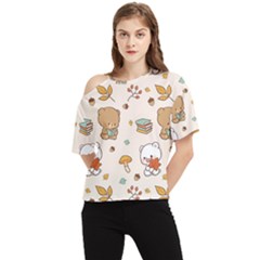 Bear Cartoon Background Pattern Seamless Animal One Shoulder Cut Out T-shirt