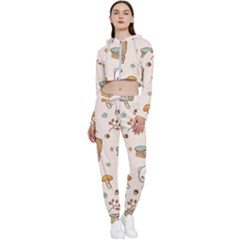 Bear Cartoon Background Pattern Seamless Animal Cropped Zip Up Lounge Set