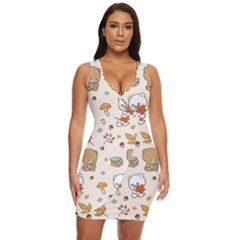 Bear Cartoon Background Pattern Seamless Animal Draped Bodycon Dress