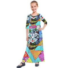 Kitten Cat Pet Animal Adorable Fluffy Cute Kitty Kids  Quarter Sleeve Maxi Dress