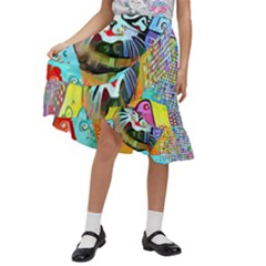 Kitten Cat Pet Animal Adorable Fluffy Cute Kitty Kids  Ruffle Flared Wrap Midi Skirt